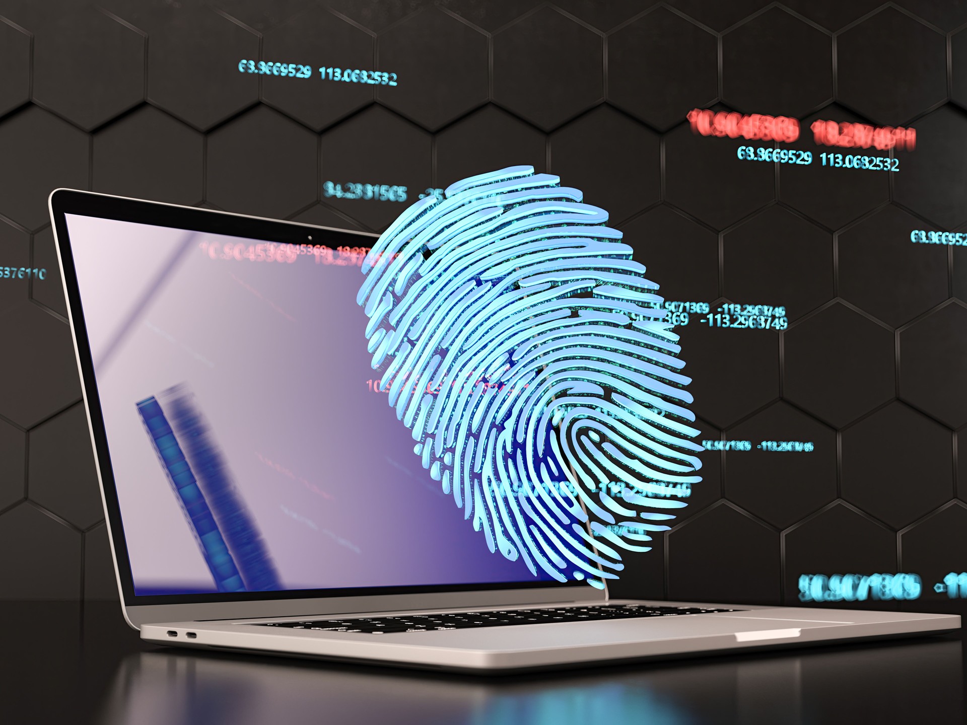 Digital Privacy Concept with a Digital FingerPrint on a Laptop